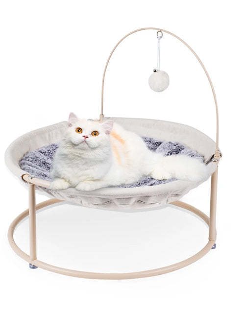 Load image into Gallery viewer, Cat Hammocks, Cat Beds with Bouncy Ball &amp; Bell, Detachable Pet Hammock Bed, Portable Indoor/Outdoor Pet Bed, Soft &amp; Comfortable Elevated Cat Bed for Cats and Small Dogs, Off-White
