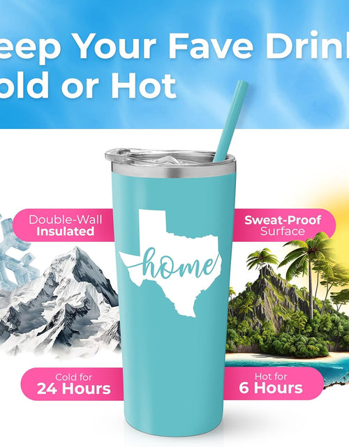 Load image into Gallery viewer, Texas Mug | Vacuum Insulated Stainless Steel Texas Tumbler Cup | Texas Theme Graduation | Moving Away Travel Mug for Texans | Texas Coffee Cup | Texas Home Decor (22 Ounce, Aqua Blue)
