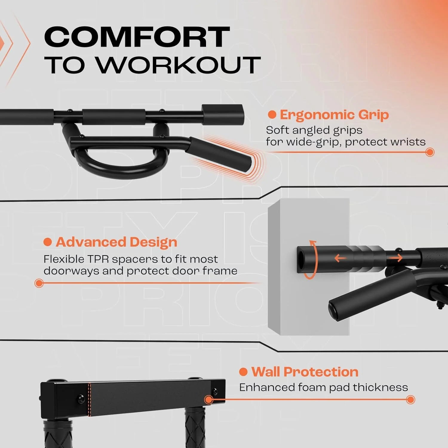 Heavy Duty Pull up Bar for Doorway, Solid 1 Piece Main Bar Construction, Multi Grips Pullup Bar for Home Gym Workout, No Screws Portable Door Frame Horizontal Chin up Bar