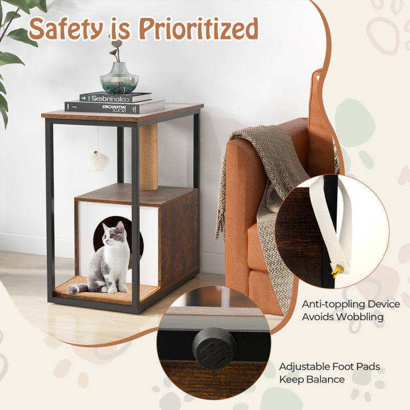 Cat Furniture End Table Cat House with Scratching Post