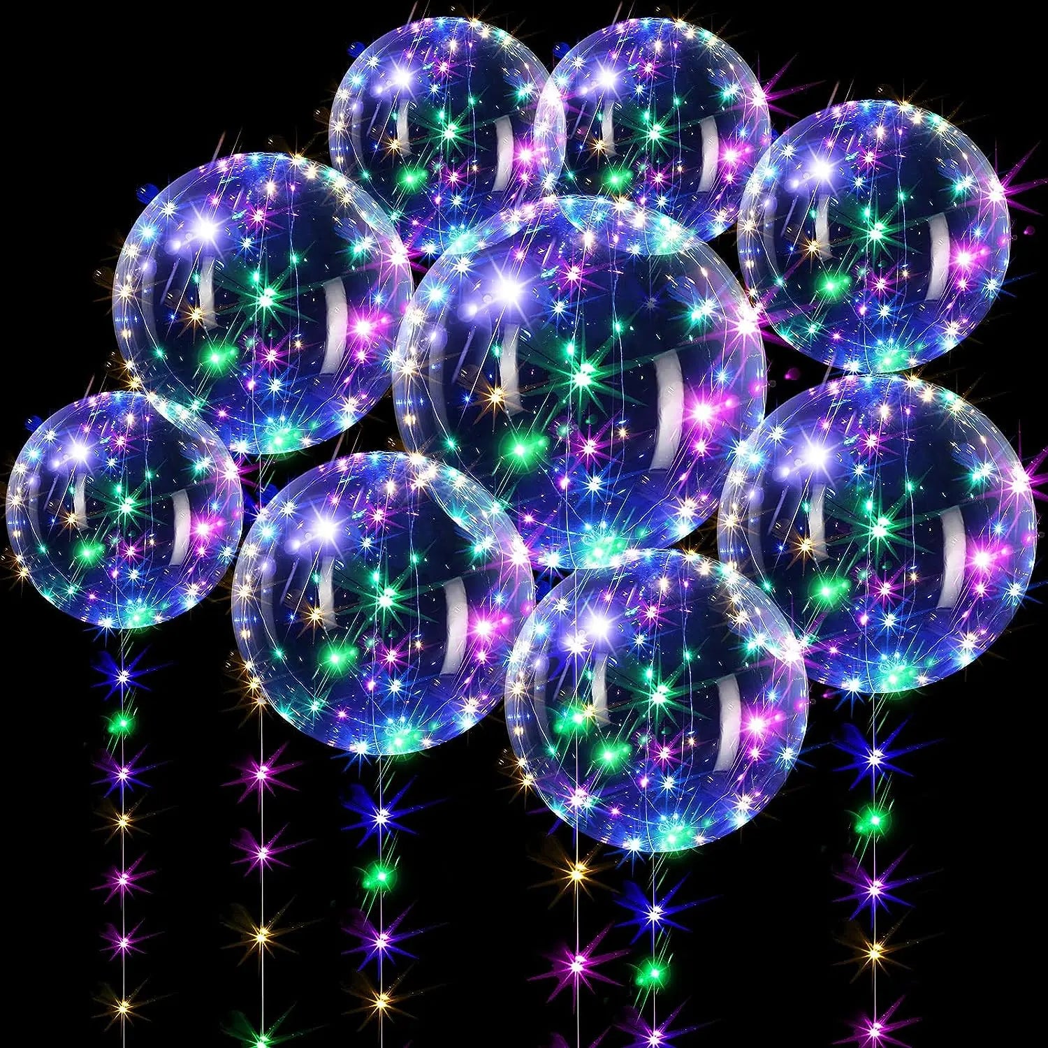 10Pcs LED Light up Bobo Balloons Transparent Balloons with 3M String Lights Bubble Ballon Christmas Wedding Colorful Warm Decor