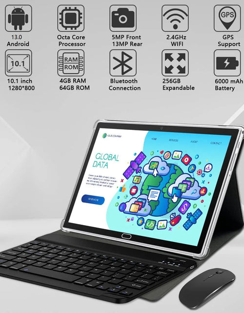 Load image into Gallery viewer, Android 13 Tablet 10 Inch Tablet with Keyboard Wireless Mouse Stylus,4G Phone Tablet,Octa Core Processor 1280X800 IPS Tablet/4Gb RAM 64GB ROM/13MP+5MP Camera Bluetooth Wifi Tablet,2024 Latest Tablet
