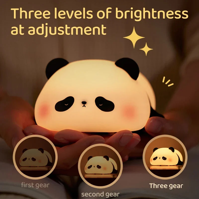 Cute Panda LED Night Light, Silicone Night Light, USB Rechargeable, Touch Night Lamp, Bedroom Timing Lamp Decoration, Children'S