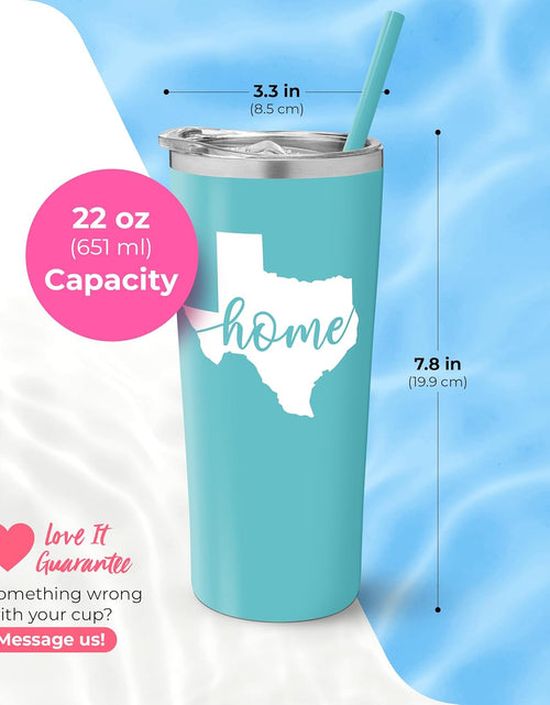 Load image into Gallery viewer, Texas Mug | Vacuum Insulated Stainless Steel Texas Tumbler Cup | Texas Theme Graduation | Moving Away Travel Mug for Texans | Texas Coffee Cup | Texas Home Decor (22 Ounce, Aqua Blue)
